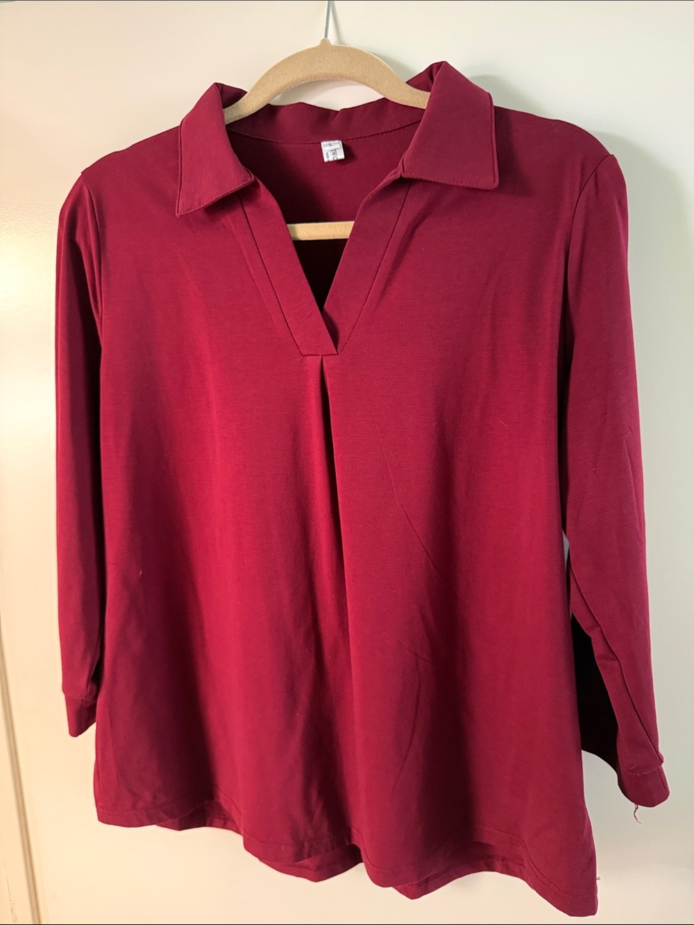 NewChoice Women’s V-Neck 3/4 Sleeve Top - Large - Burgundy